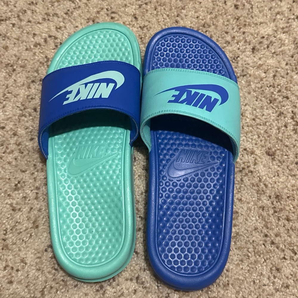 Nike Dual-Tone Blue and Teal Slides